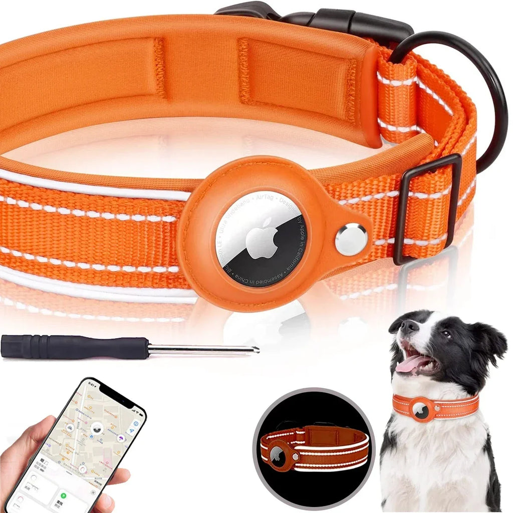 Find-oo Tiere Hundehalsband mit Tracker-Halterung – Reflektierend, Gepolstert & Verstellbar