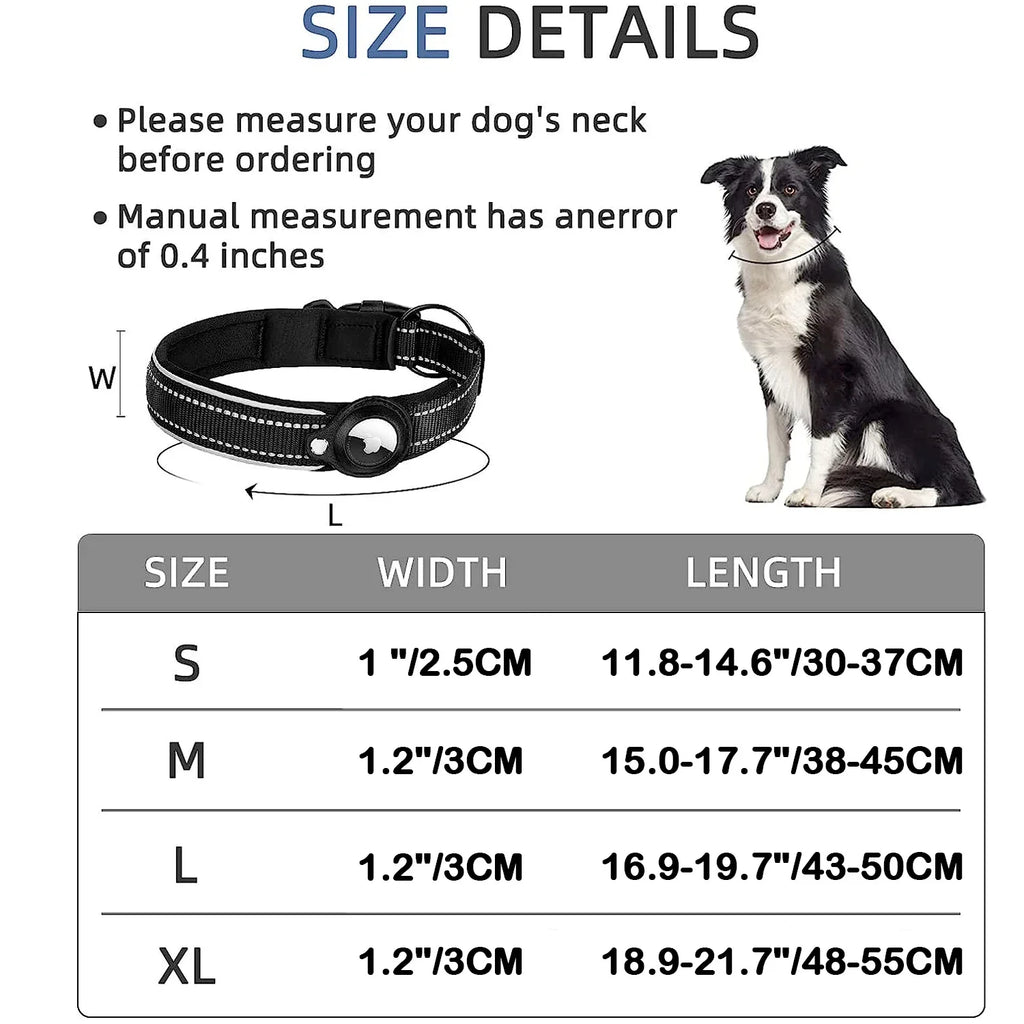 Find-oo Tiere Hundehalsband mit Tracker-Halterung – Reflektierend, Gepolstert & Verstellbar