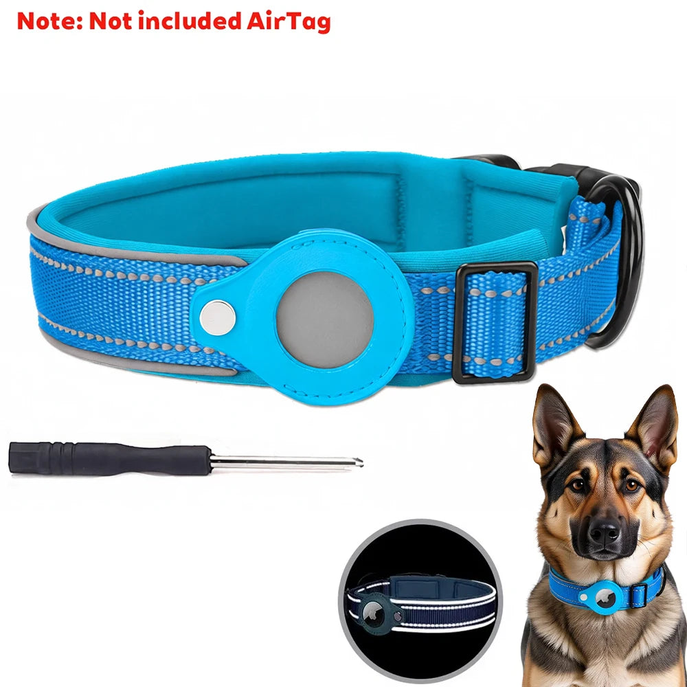 Find-oo Tiere Hundehalsband mit Tracker-Halterung – Reflektierend, Gepolstert & Verstellbar