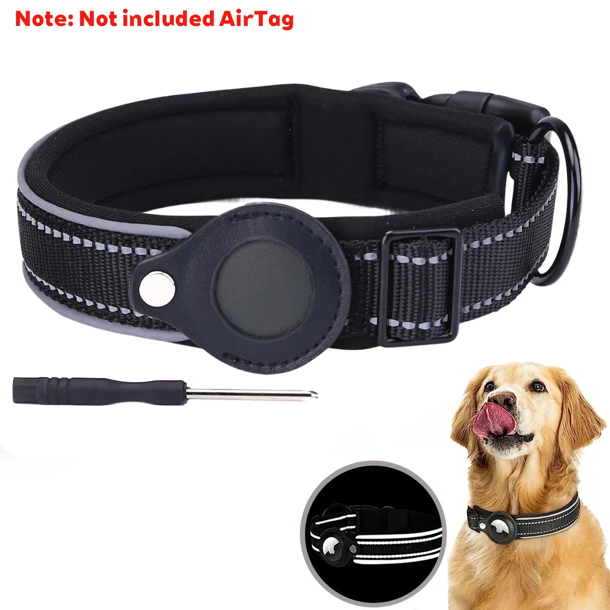 Find-oo Tiere Hundehalsband mit Tracker-Halterung – Reflektierend, Gepolstert & Verstellbar