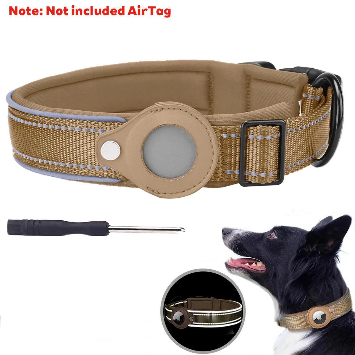 Find-oo Tiere Hundehalsband mit Tracker-Halterung – Reflektierend, Gepolstert & Verstellbar
