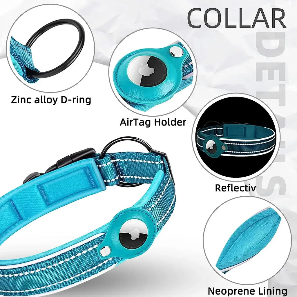 Find-oo Tiere Hundehalsband mit Tracker-Halterung – Reflektierend, Gepolstert & Verstellbar