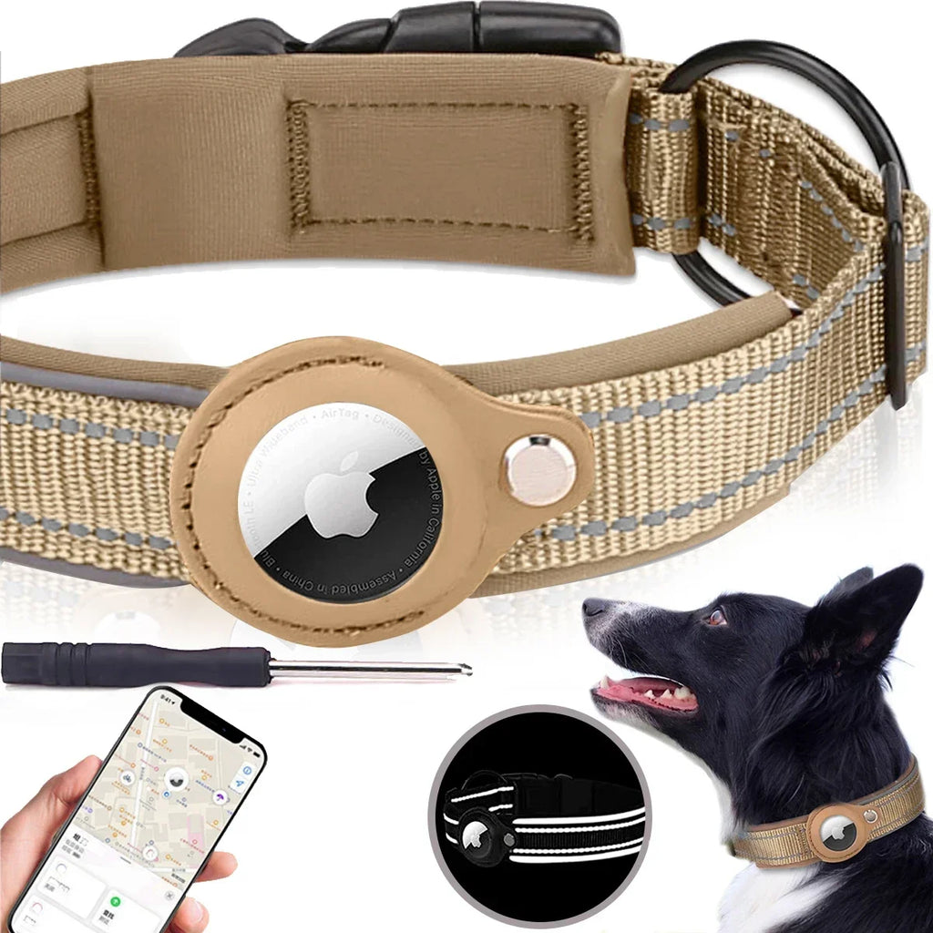 Find-oo Tiere Hundehalsband mit Tracker-Halterung – Reflektierend, Gepolstert & Verstellbar
