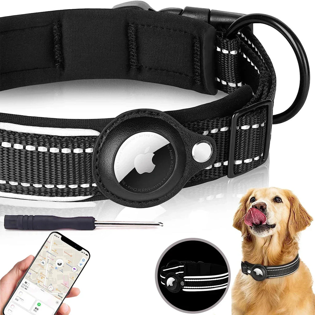 Find-oo Tiere Hundehalsband mit Tracker-Halterung – Reflektierend, Gepolstert & Verstellbar