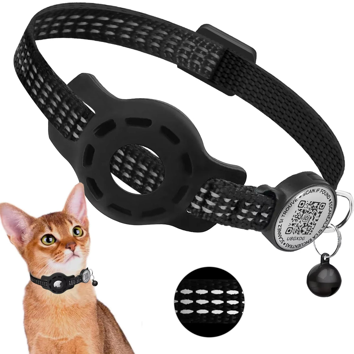 Find-oo Kätzchen Find-oo Katzenhalsband mit QR-Code & Tracker-Halterung – Reflektierend & Sicherheitsverschluss