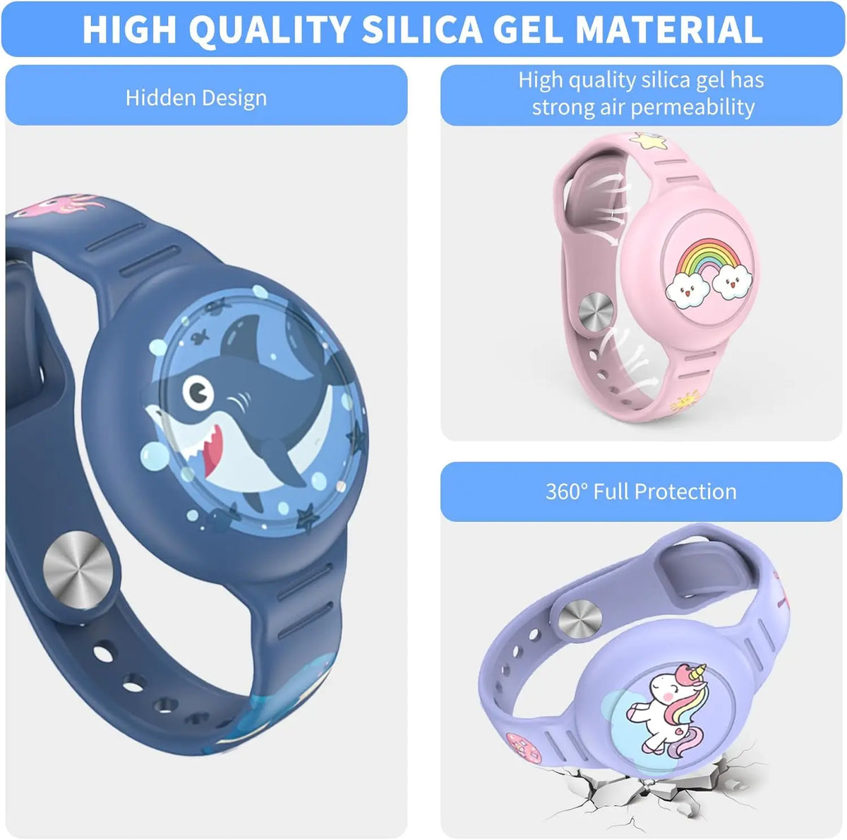 Find-oo Kinder Armband für Bluetooth-Tracker – Wasserdichtes Silikon-Armband mit versteckter Halterung