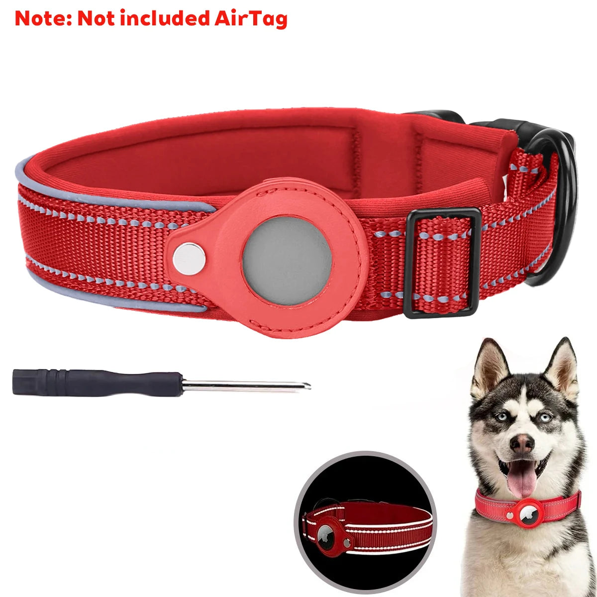 Find-oo Tiere Hundehalsband mit Tracker-Halterung – Reflektierend, Gepolstert & Verstellbar