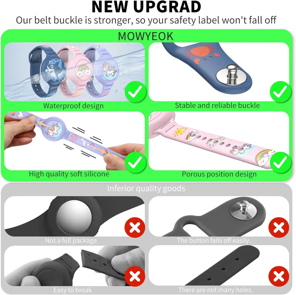Find-oo Kinder Armband für Bluetooth-Tracker – Wasserdichtes Silikon-Armband mit versteckter Halterung