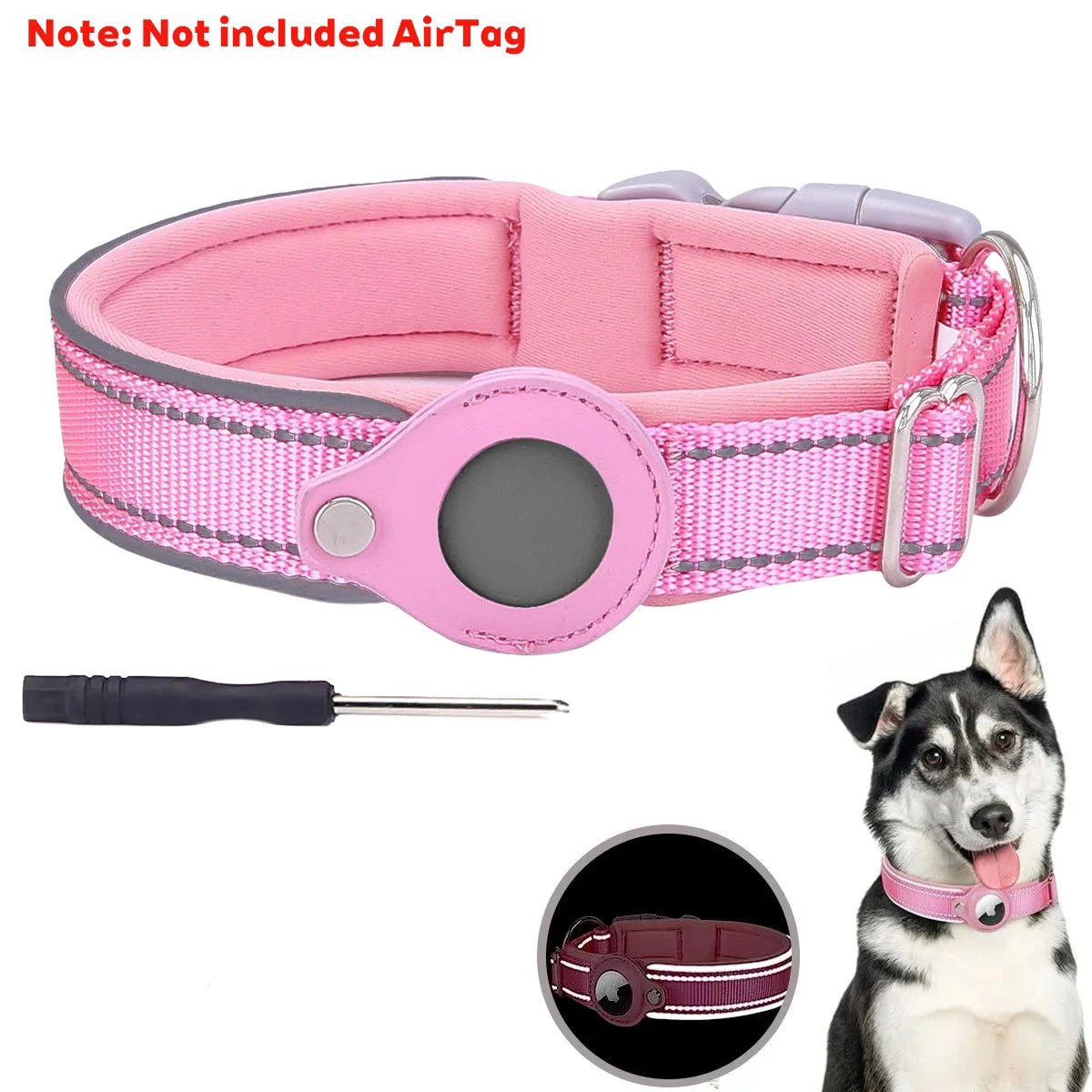 Find-oo Tiere Hundehalsband mit Tracker-Halterung – Reflektierend, Gepolstert & Verstellbar