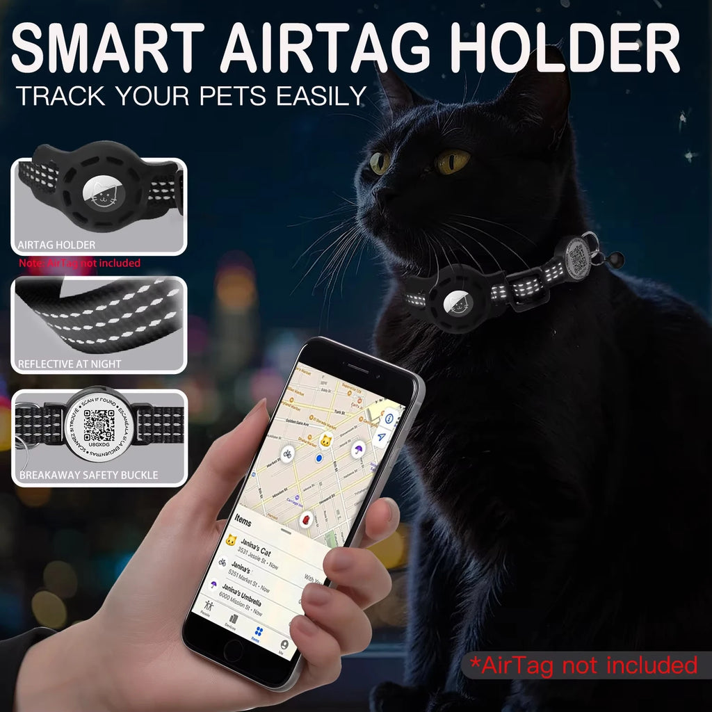 Find-oo Kätzchen Find-oo Katzenhalsband mit QR-Code & Tracker-Halterung – Reflektierend & Sicherheitsverschluss