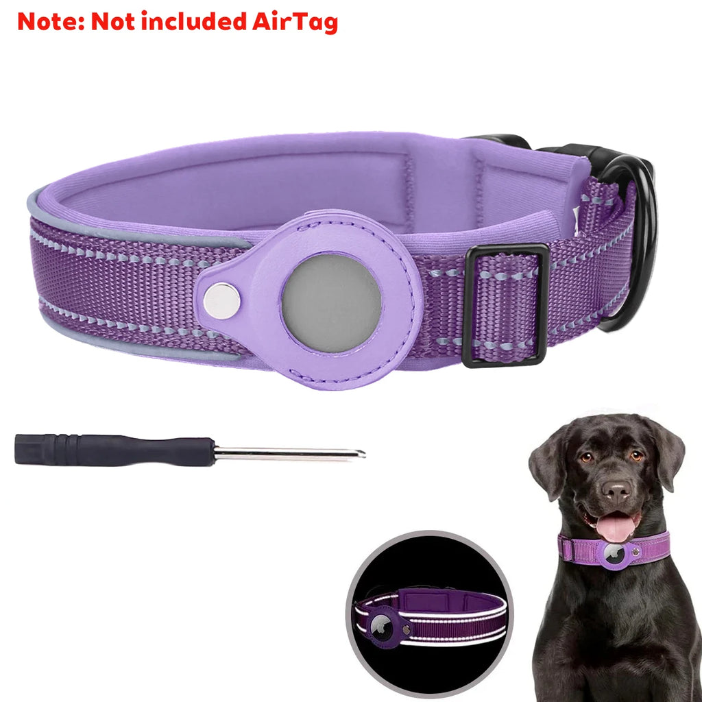 Find-oo Tiere Hundehalsband mit Tracker-Halterung – Reflektierend, Gepolstert & Verstellbar