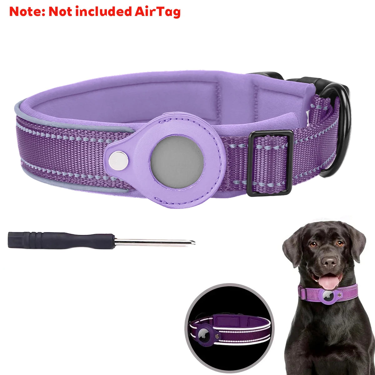 Find-oo Tiere Hundehalsband mit Tracker-Halterung – Reflektierend, Gepolstert & Verstellbar