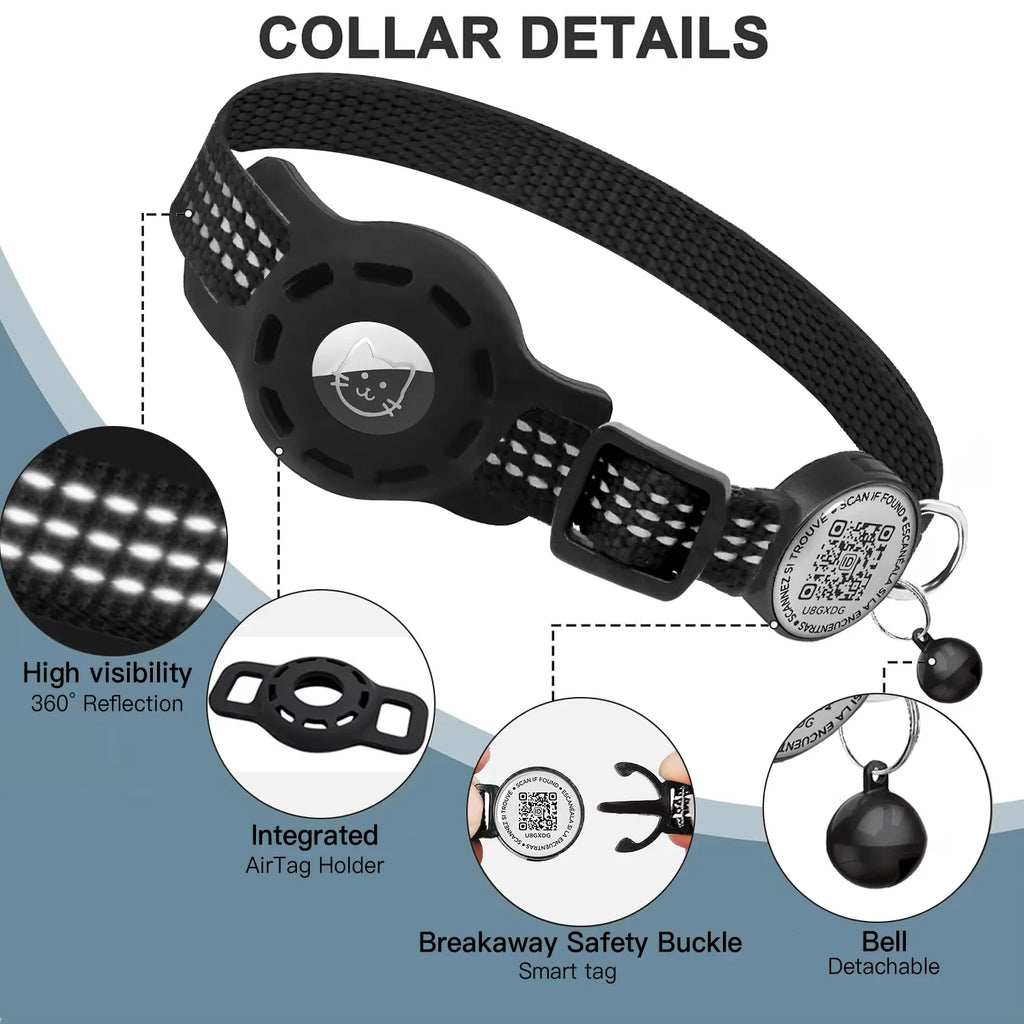 Find-oo Kätzchen Find-oo Katzenhalsband mit QR-Code & Tracker-Halterung – Reflektierend & Sicherheitsverschluss