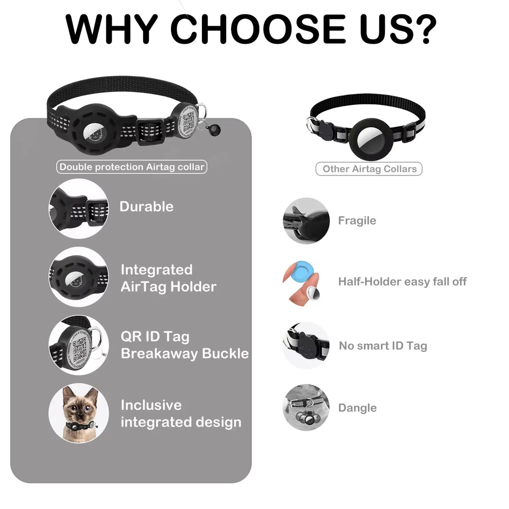 Find-oo Kätzchen Find-oo Katzenhalsband mit QR-Code & Tracker-Halterung – Reflektierend & Sicherheitsverschluss