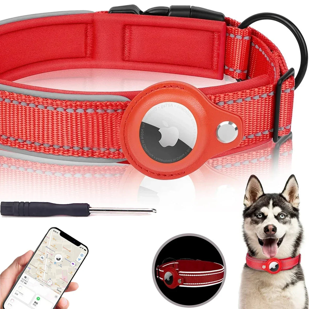 Find-oo Tiere Hundehalsband mit Tracker-Halterung – Reflektierend, Gepolstert & Verstellbar