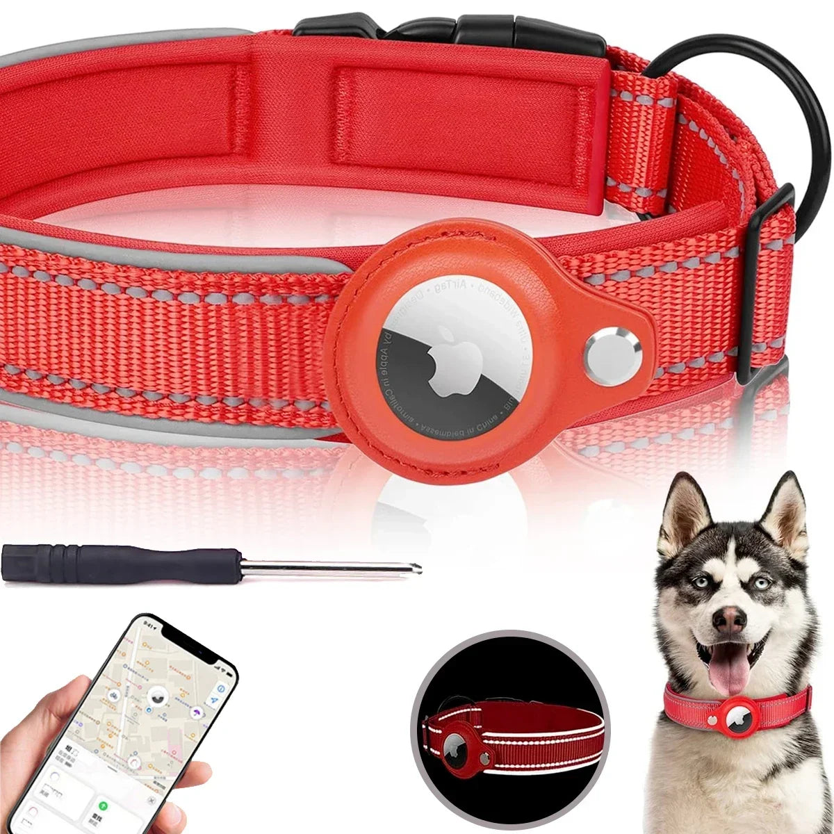 Find-oo Tiere Hundehalsband mit Tracker-Halterung – Reflektierend, Gepolstert & Verstellbar