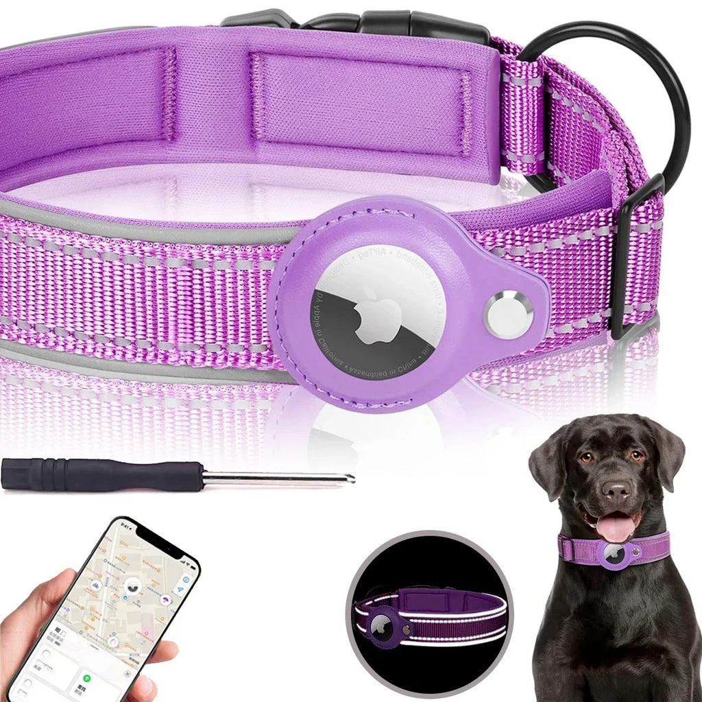 Find-oo Tiere Hundehalsband mit Tracker-Halterung – Reflektierend, Gepolstert & Verstellbar