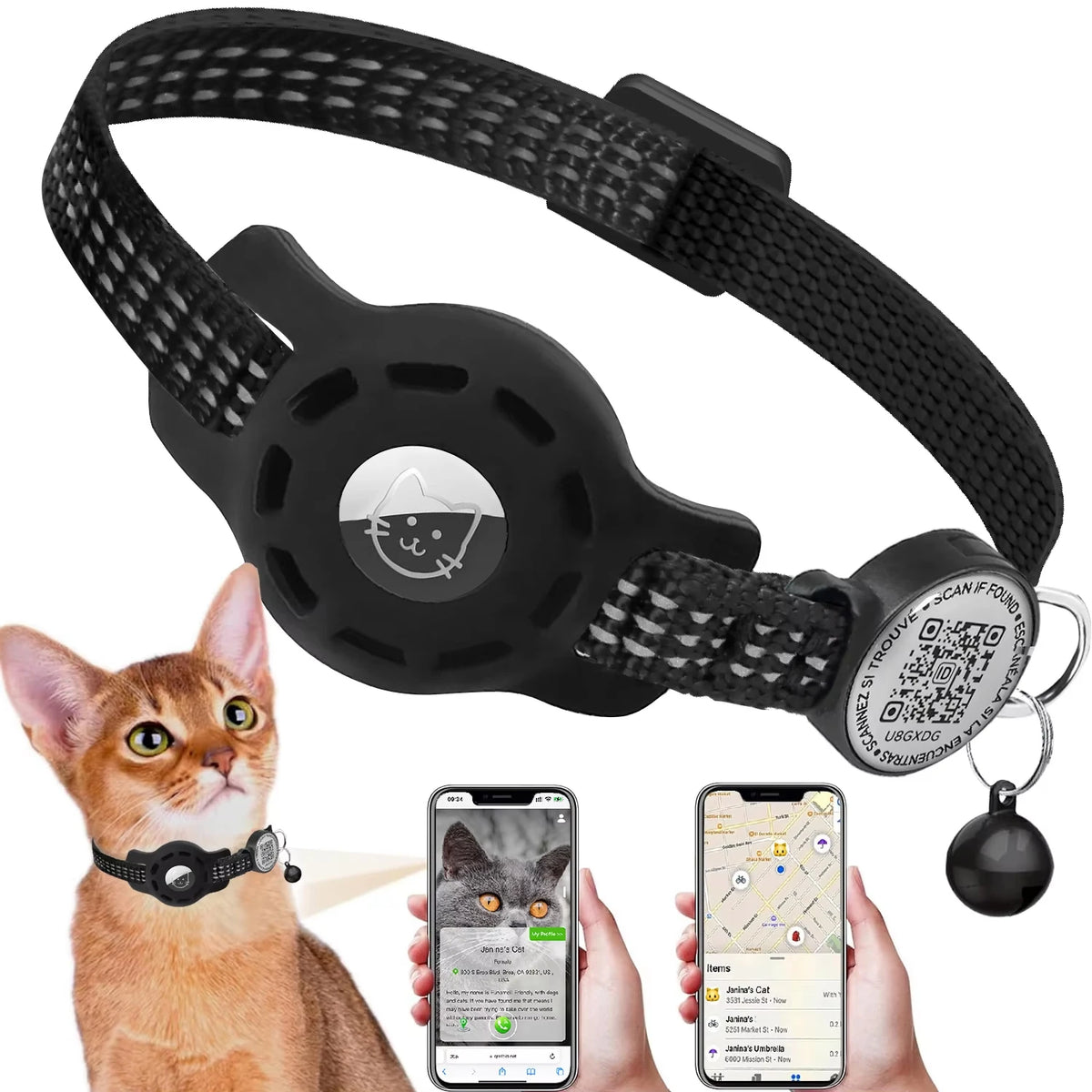 Find-oo Kätzchen Find-oo Katzenhalsband mit QR-Code & Tracker-Halterung – Reflektierend & Sicherheitsverschluss