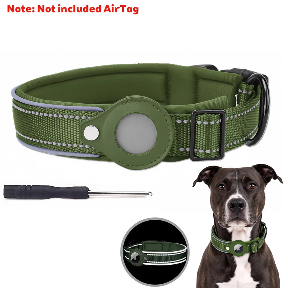 Find-oo Tiere Hundehalsband mit Tracker-Halterung – Reflektierend, Gepolstert & Verstellbar