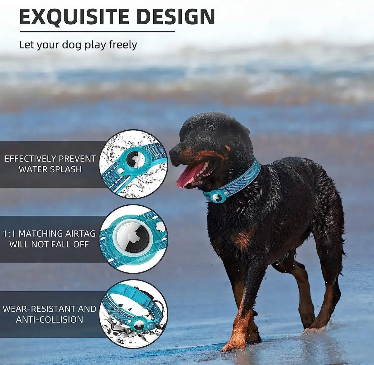 Find-oo Tiere Hundehalsband mit Tracker-Halterung – Reflektierend, Gepolstert & Verstellbar