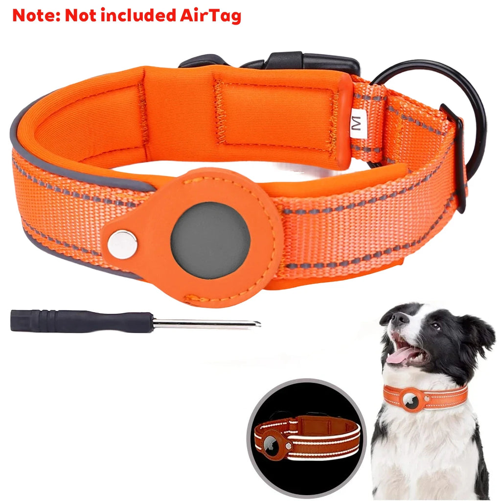Find-oo Tiere Hundehalsband mit Tracker-Halterung – Reflektierend, Gepolstert & Verstellbar